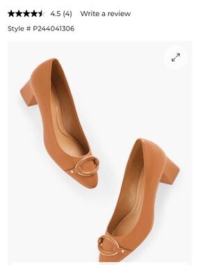 Talbots Cognac Block Heel Pumps with Gold Ring Detail